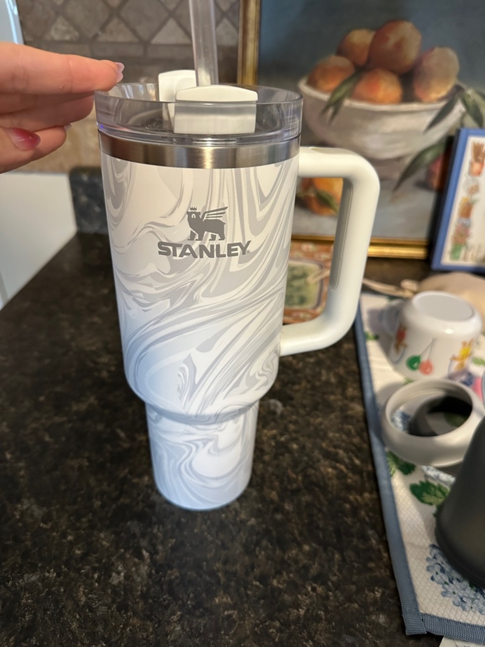 Stanley White Marble Travel Mug with Handle